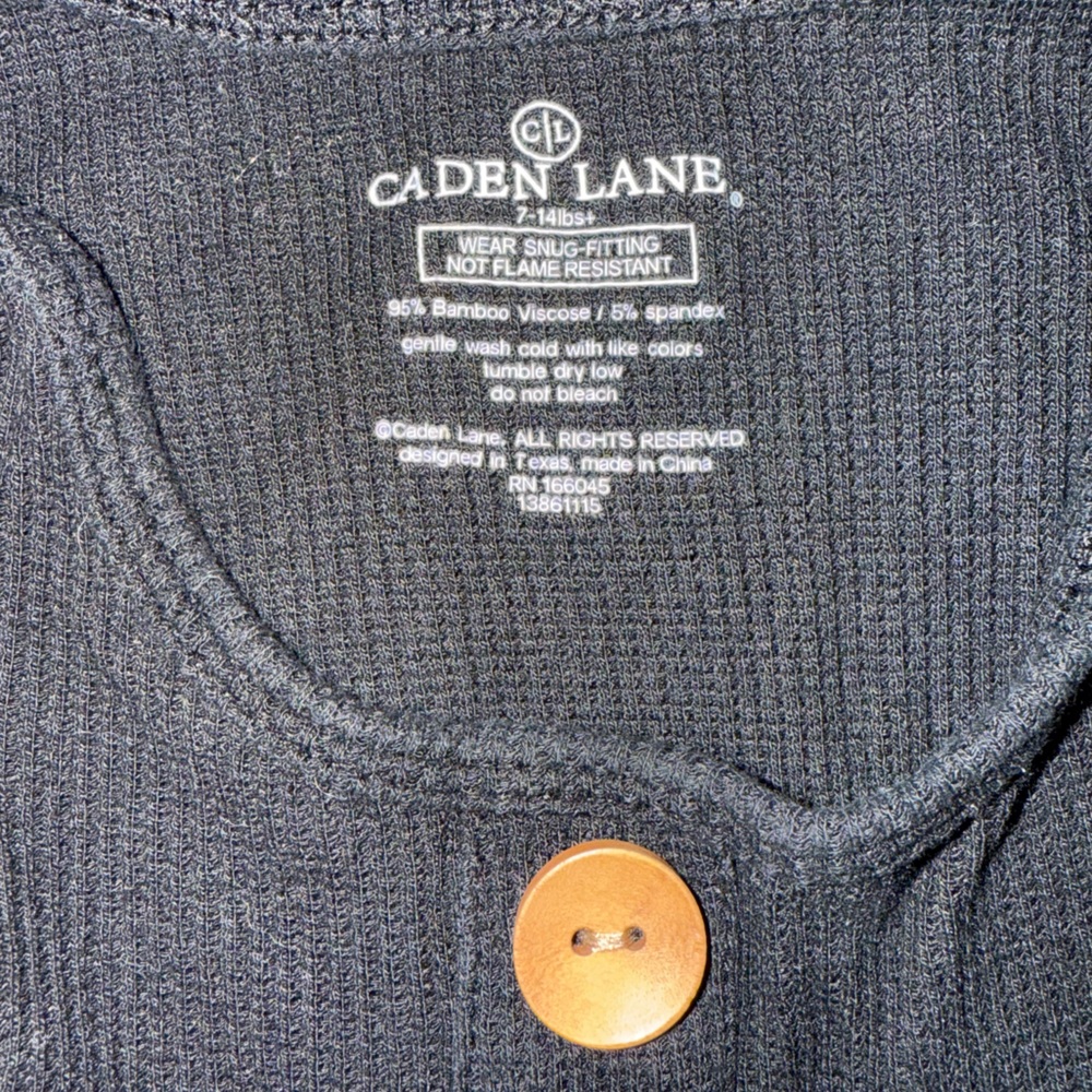 Caden Lane Black Knotted Baby Gown with Wooden Buttons - Picture 3 of 3
